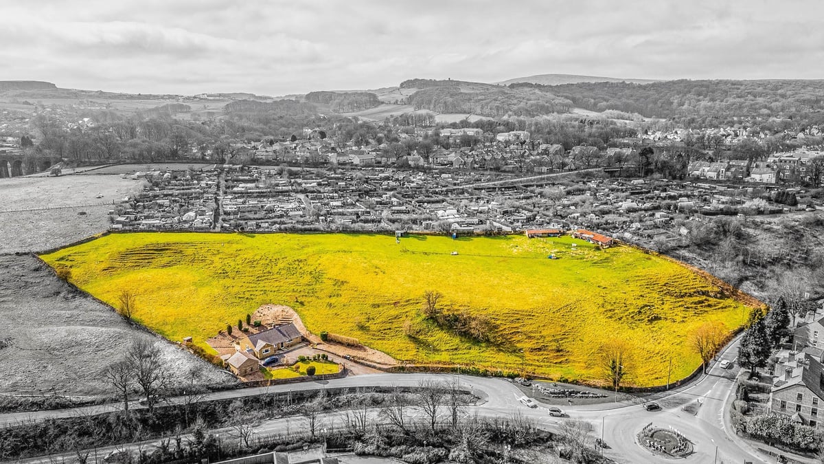 Aerial shot with the property boundary outlined